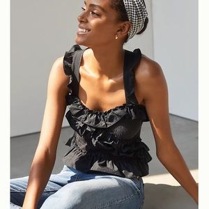 Anthropologie Maeve Smocked Ruffle Tank